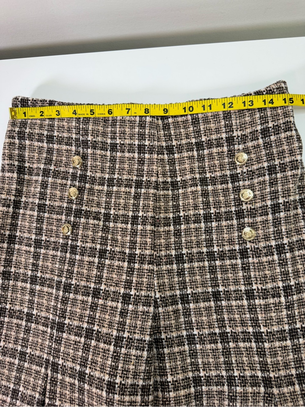 MICAS | Plaid Wide Leg Palazzo Pants Tweed High Rise | Brown | Large - Picture 9 of 12